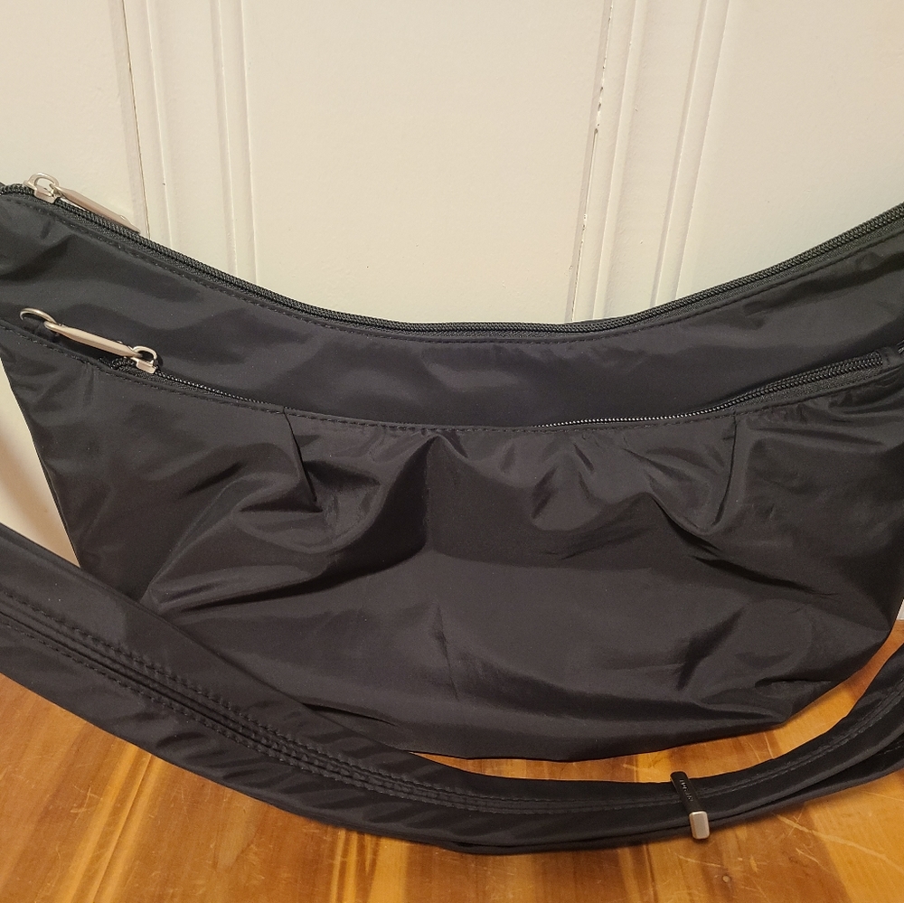 Black with Gray RFID Travelon Hobo Crossbody Bag
